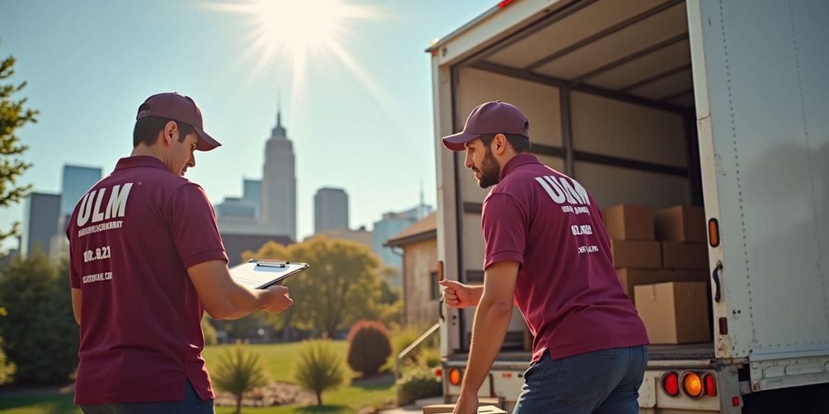 a_professional_photorealistic_image_of_two_moving_company_workers_in_burgundy_uniforms_with_the_ulm